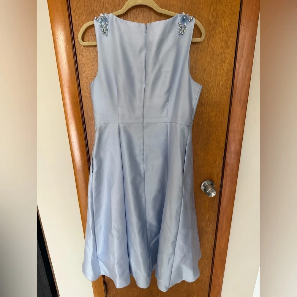Wedding Guest Adrianna Papell Dusty Blue Satin Midi Dress Size 12 NWT Elegant - Picture 5 of 6